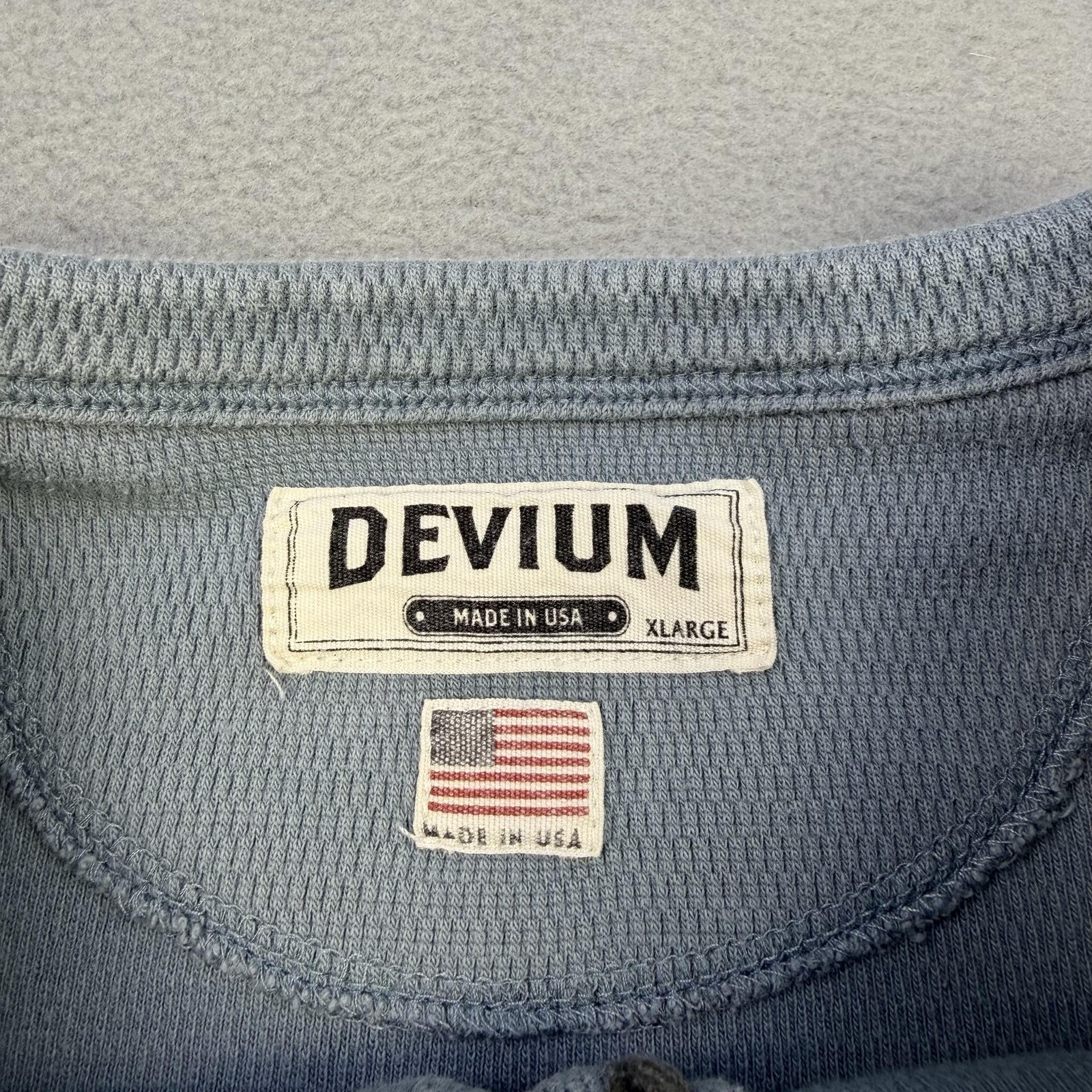 Devium Henley Shirt Mens XL Blue Thermal Waffle Knit Long Sleeve Tee Made USA gallery