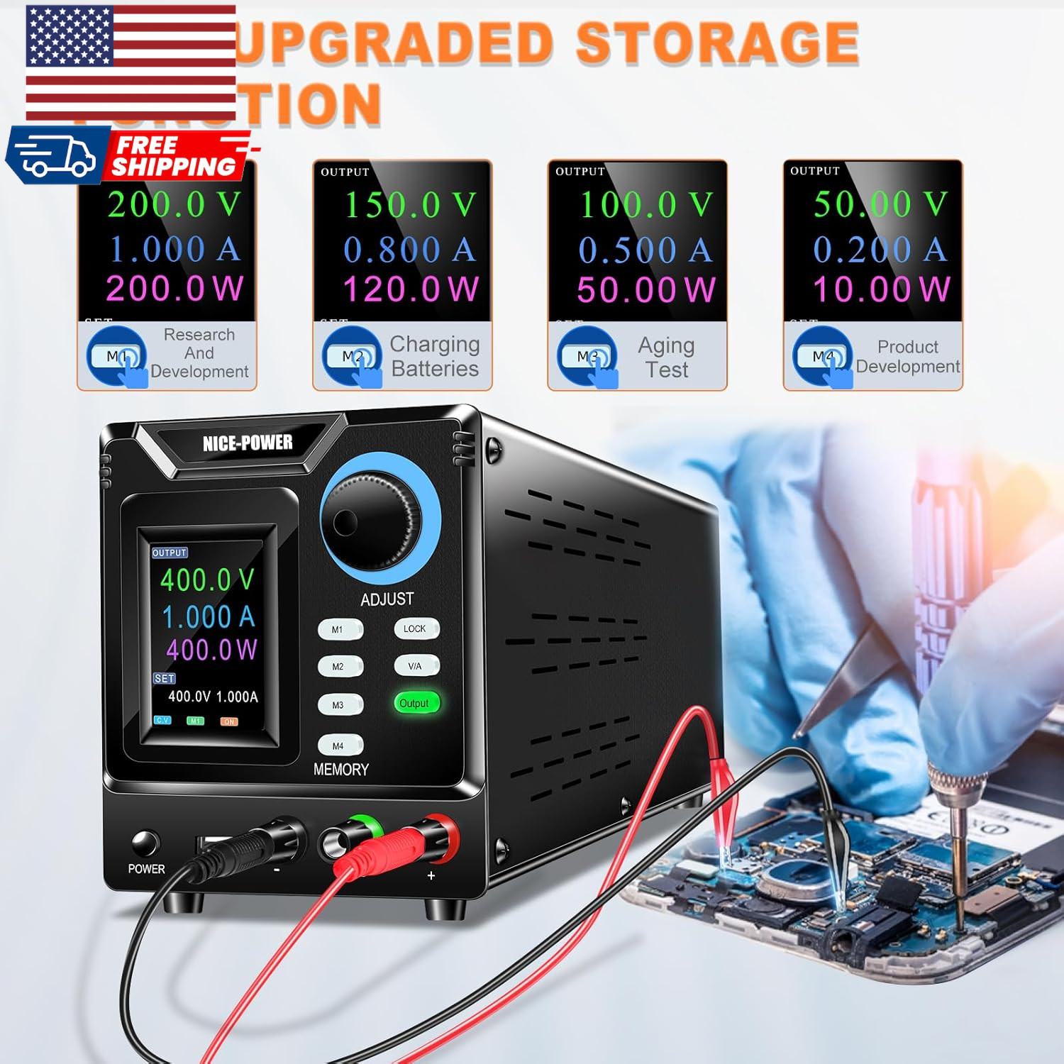 DC Power Supply Variable 0-400V 0-1A High Voltage Bench Power Supply with Memory