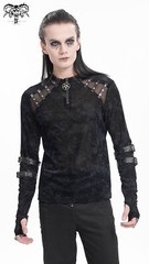 Devil Fashion Men Black Gothic Tops Mesh Splicing Long Sleeve Thumbhole T-Shirt