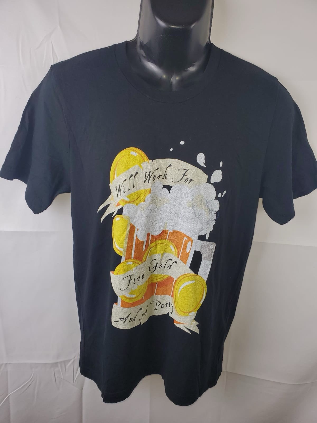 Will Work For Five Gold and a Party Essential T-Shirt Short Sleeve Size M gallery