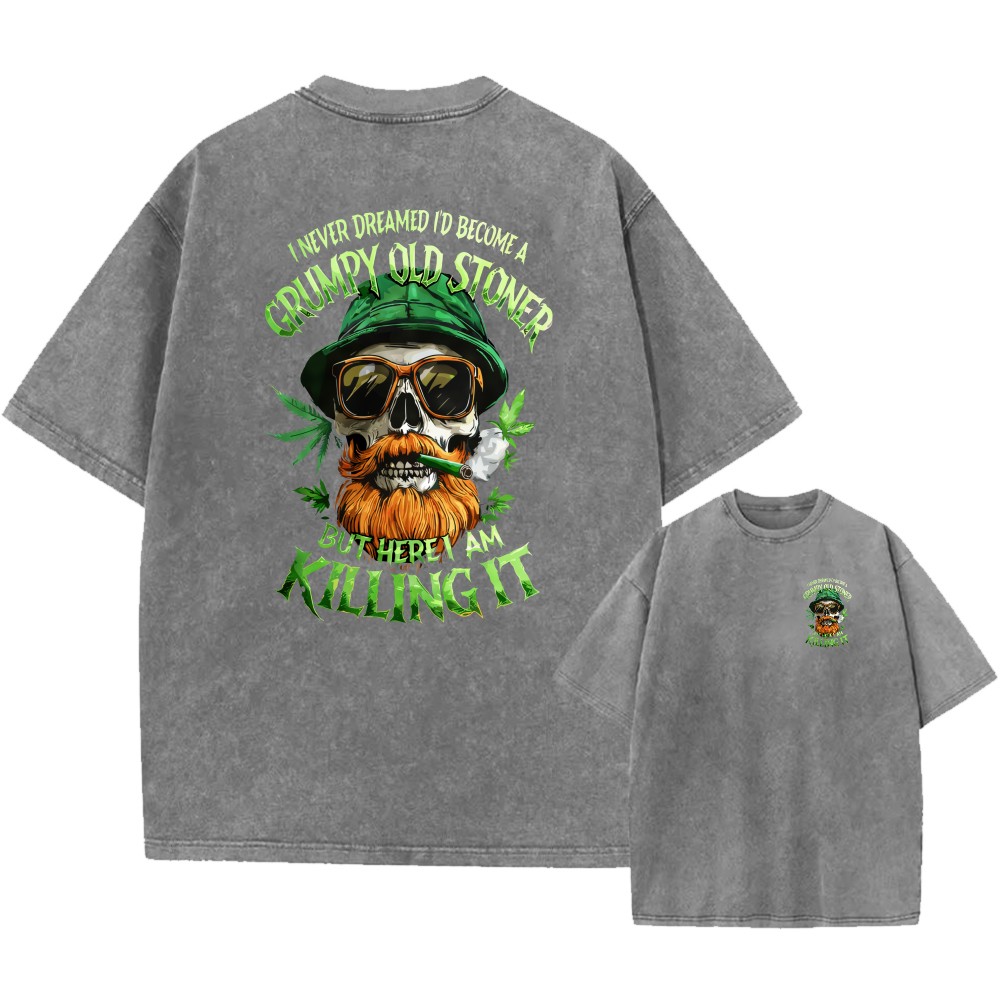 100% Cotton Oversized T-Shirt, Grumpy Old Stoner Skull Graphic Streetwear Tee gallery