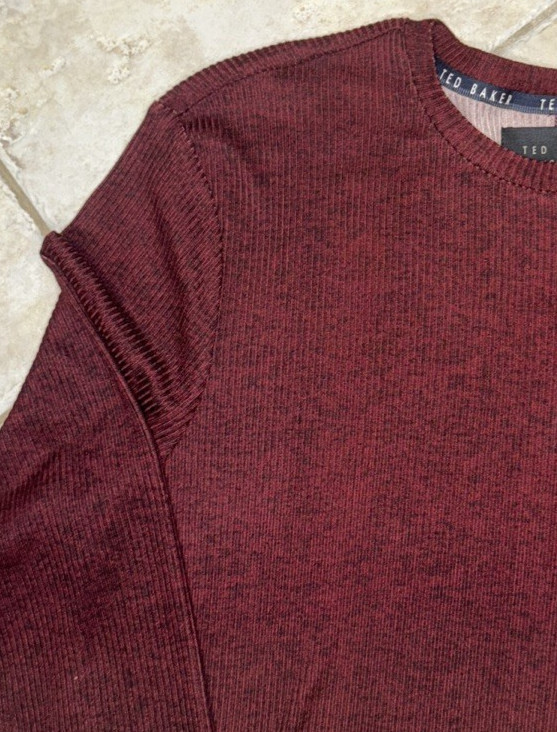 Ted Baker London L/S Rib Crew Loungewear Tee Shirt Mens M Maroon Heather NWT gallery