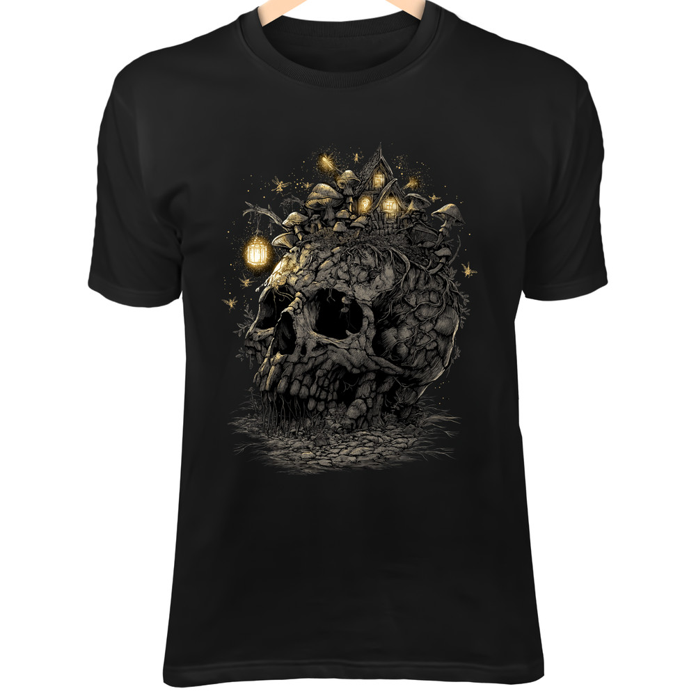 Ancient Skull Mushroom House – Cracked Bone, Glowing Fungi & Fairy Lanterns