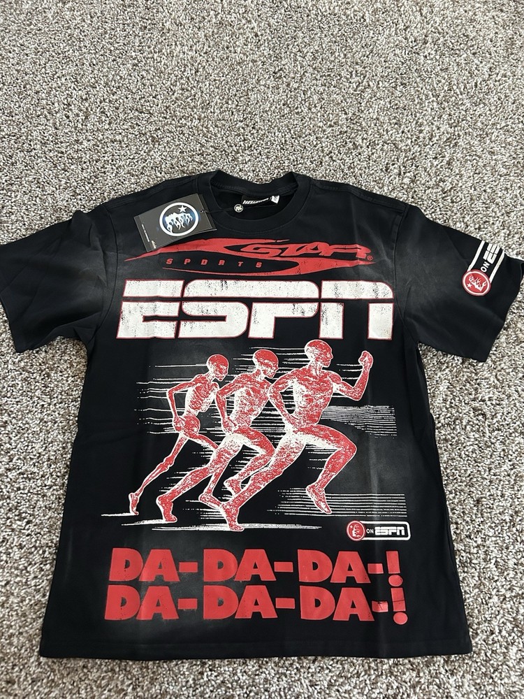 HELLSTAR ESPN Sports Graphic Print Logo Crew Neck T-Shirt Black/Red/White S