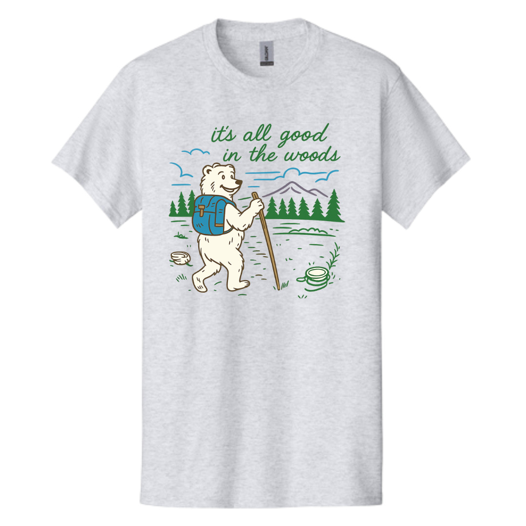 Funny Hiking Bear T-Shirt – 'It’s All Good in the Woods' Camping Outdoor Nature gallery