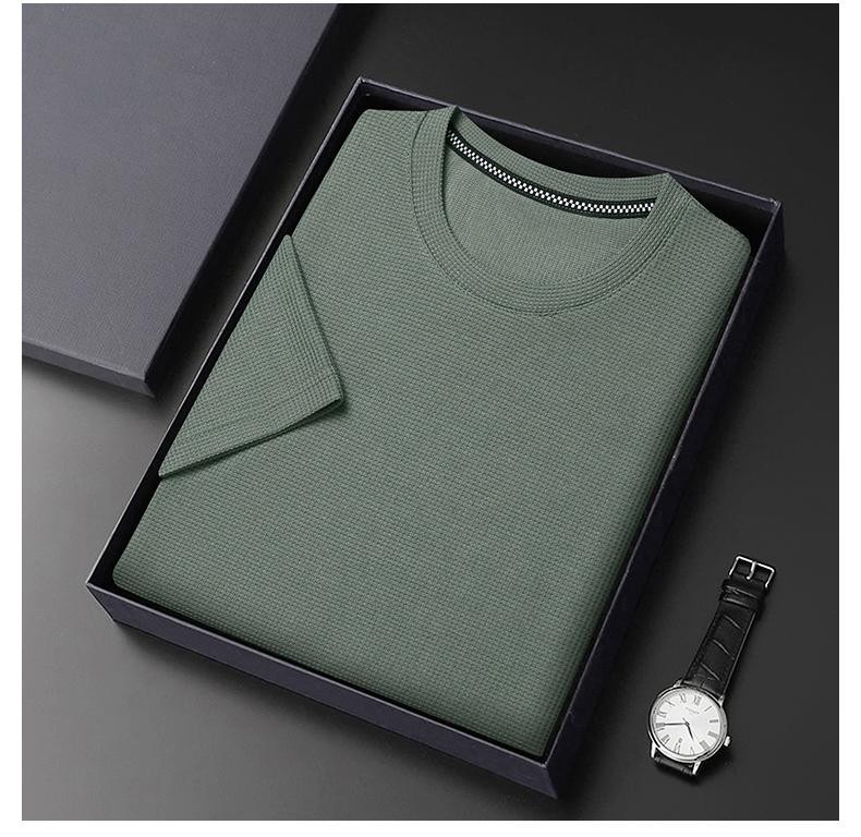 Mens Knitted O-neck Breathable Thin Cashmer Short Sleeve Tee Solid Color Tops gallery
