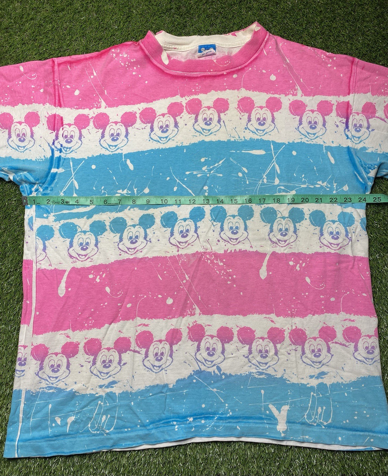 Vintage Mickey Mouse Shirt Tie Dye Disney 90s All Over Print Splatter OSFA Pink gallery
