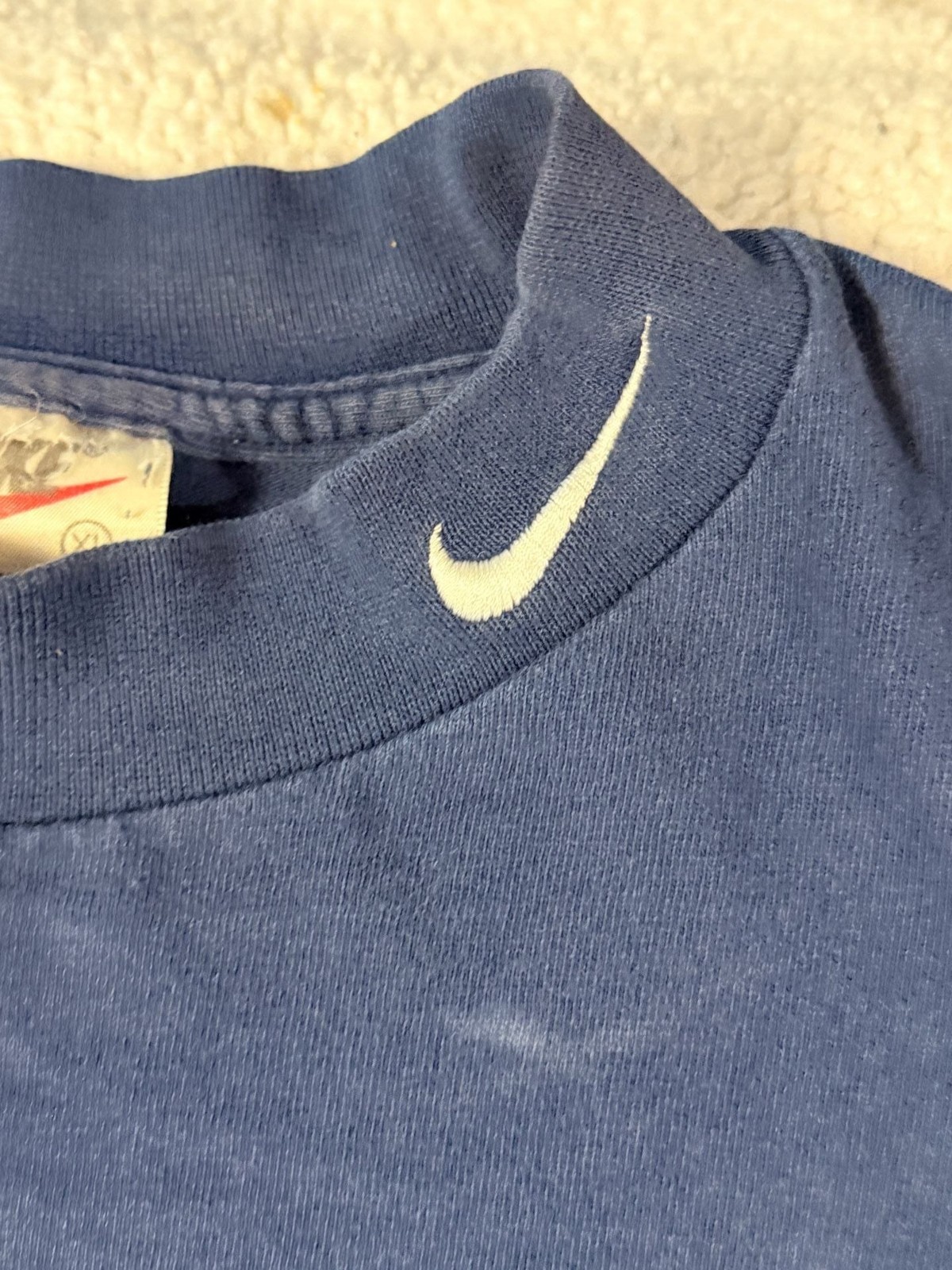 Vintage 90s Nike White Tag Navy Blue Mock Swoosh Long Sleeve Shirt gallery