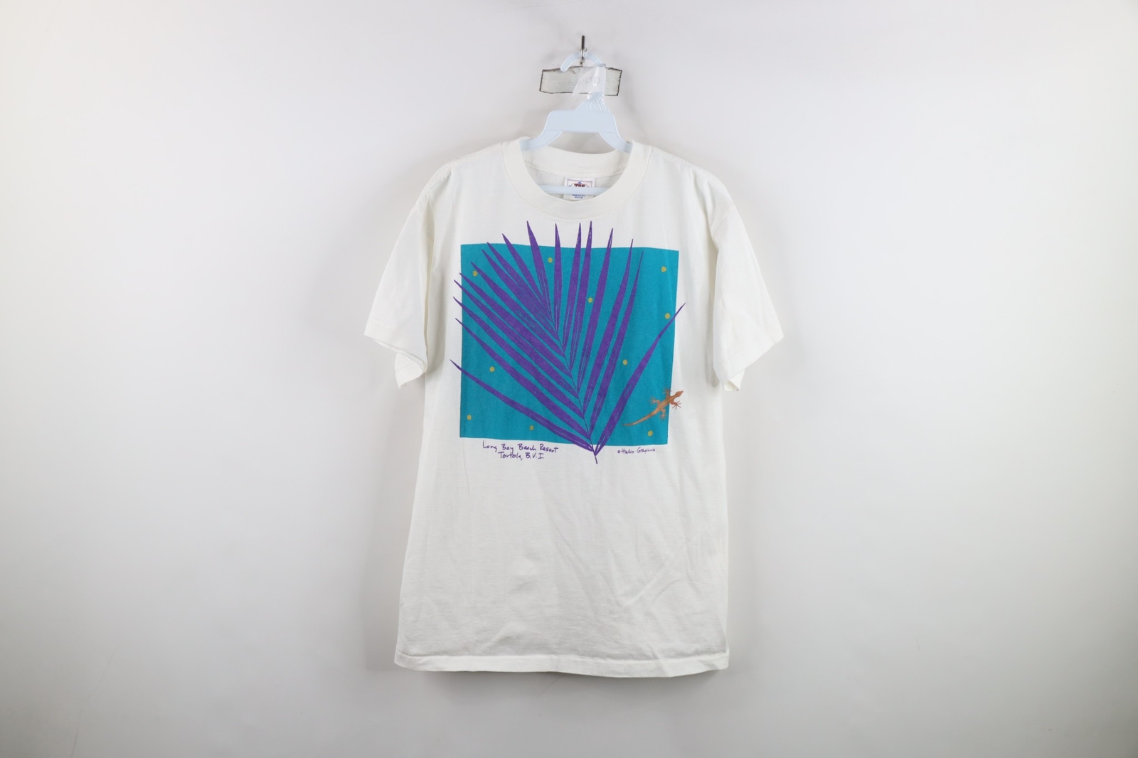 Vtg 90s Streetwear Mens Medium Long Bay Beach Virgin Islands Lizard T-Shirt USA