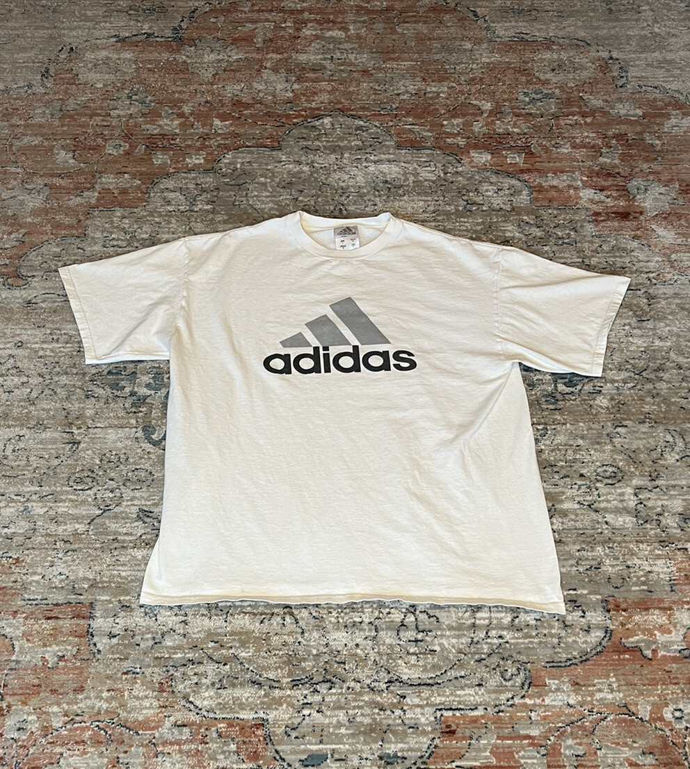 Vintage Adidas Spellout Print Shirt White Gray Size Large 22” x 26”