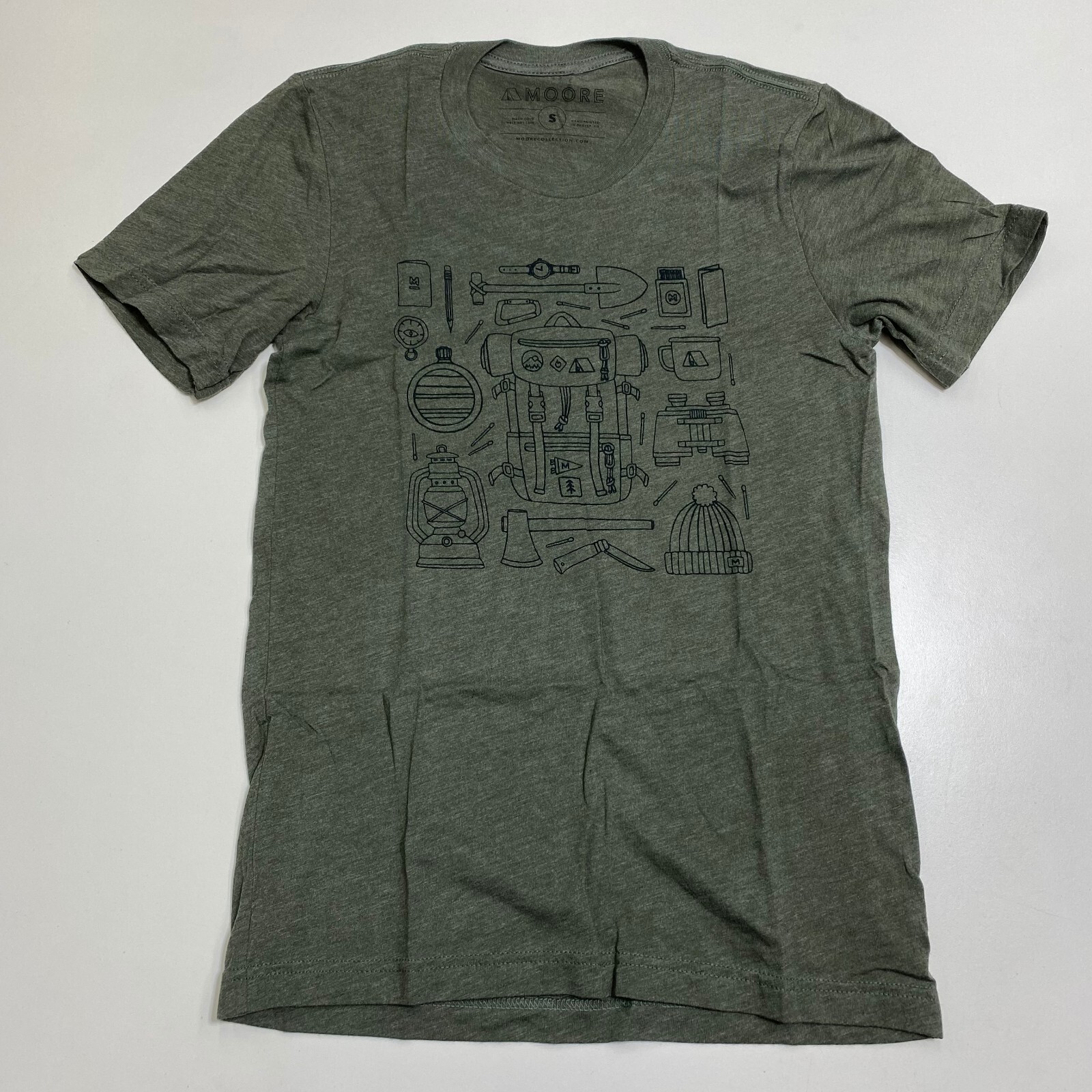 Moore T-Shirt Mens S Olive Green Short Sleeve Crew Neck Camping Outdoor Hiking