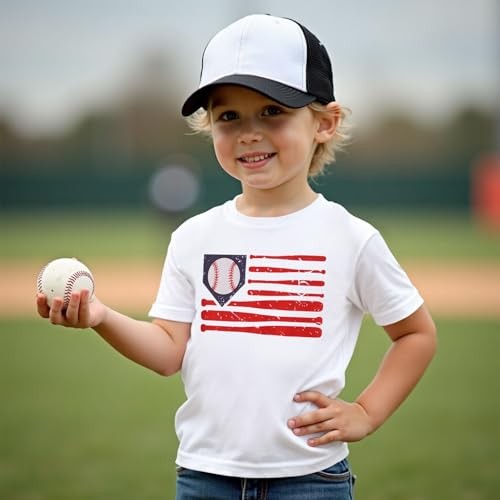 Toddler Boy Baseball Shirt Baseball Bat Flag Print T-Shirt 5-6 Years White gallery