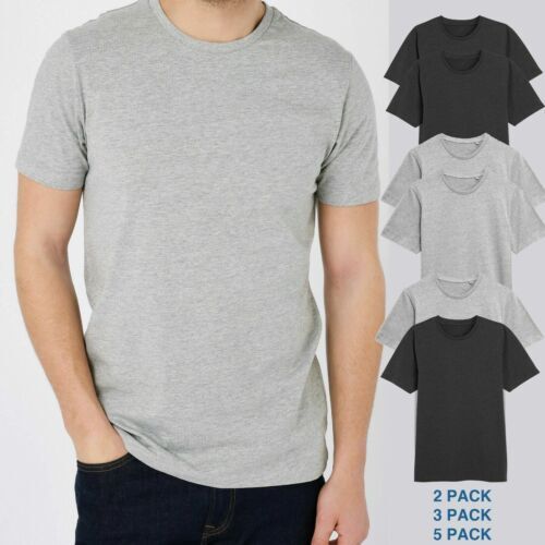 Mens Basic T-Shirt Plain Crew Neck Slim Fit Short Sleeve Cotton  2,3,5 Pack