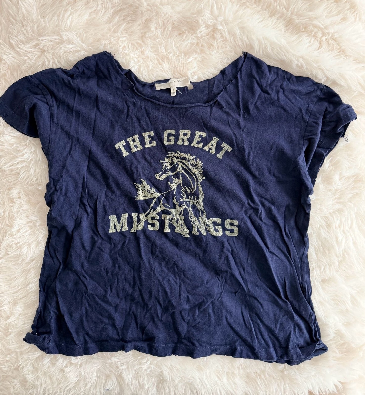 THE GREAT. The Boxy Crew Mustangs Graphic T-Shirt Navy Blue Size 0 gallery