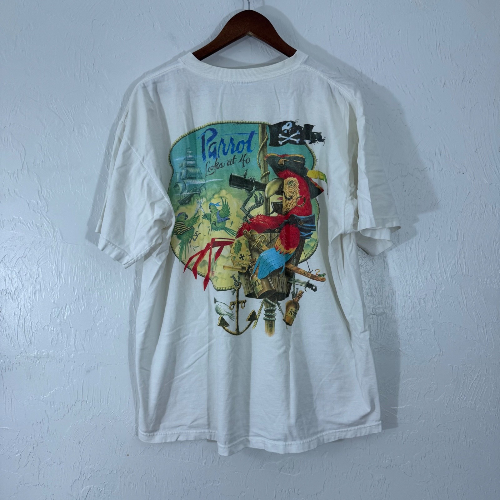 caribbean soul shirt Mens 2XL Short Sleeve White Parrot Crew neck Pirate Rum gallery
