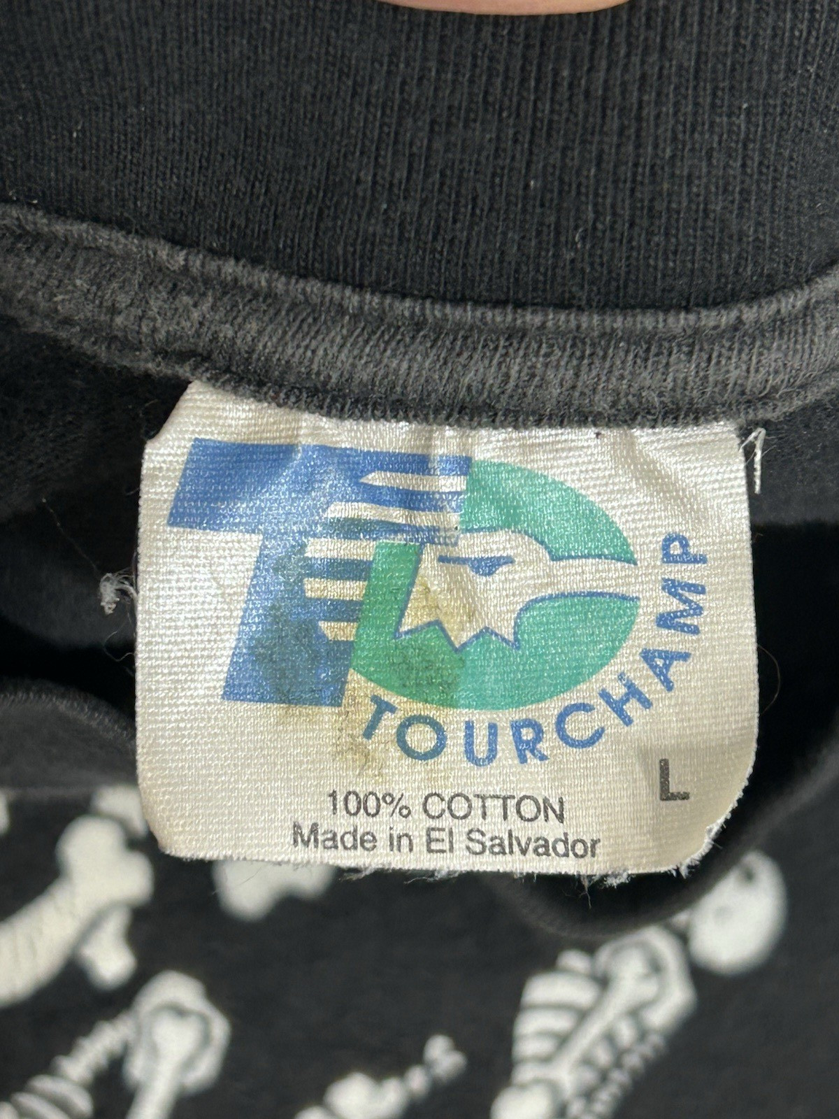 Vtg. 90's Skeleton Tourchamp Boners Men Single Stitch T-Shirt Size SLIM LARGE gallery