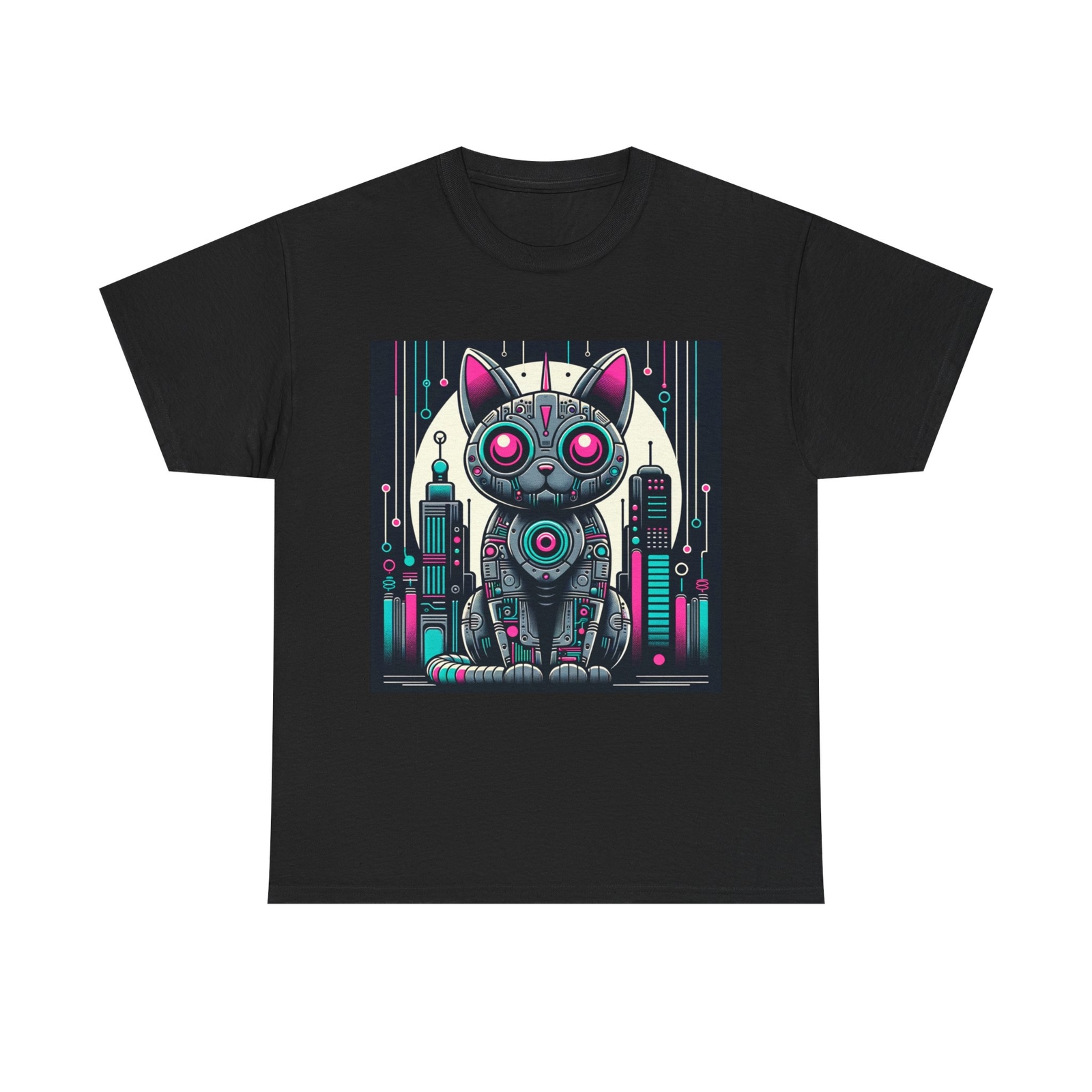 Unisex Adult T Shirt Mid Century Robot Cat Tech Design gallery
