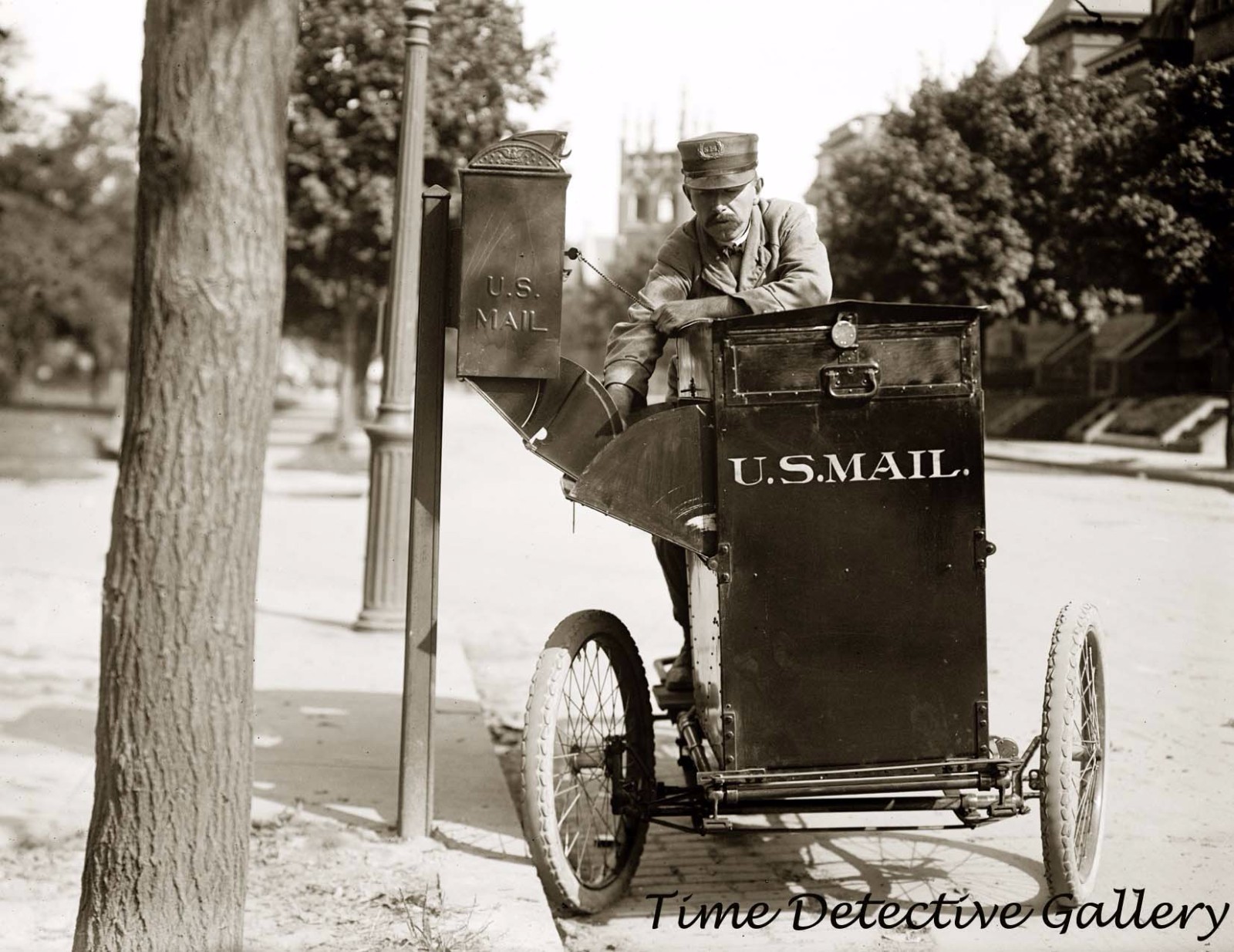 Mailman Delivering Mail with a 3-Wheeled Motorcycle -1912- Historic Photo Print