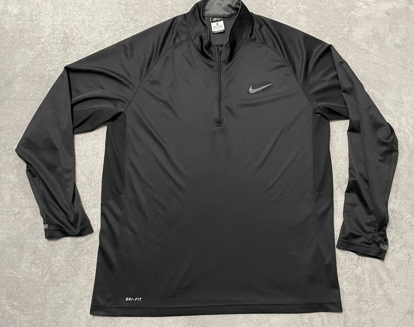 Nike 1/4 Zip Pullover Men XL Black Athletic Running Dri Fit Polyester Swoosh Tee gallery