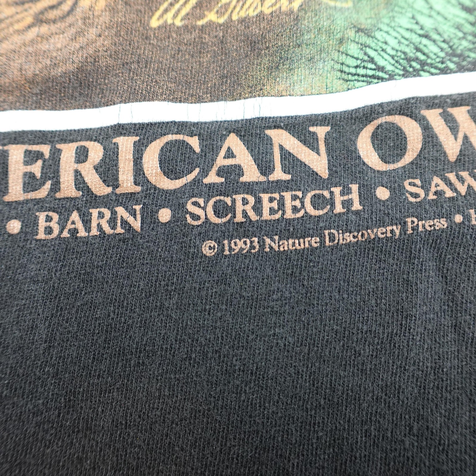 Vintage Nature Discovery Press Shirt Mens Large Black North American Owls 1993 gallery