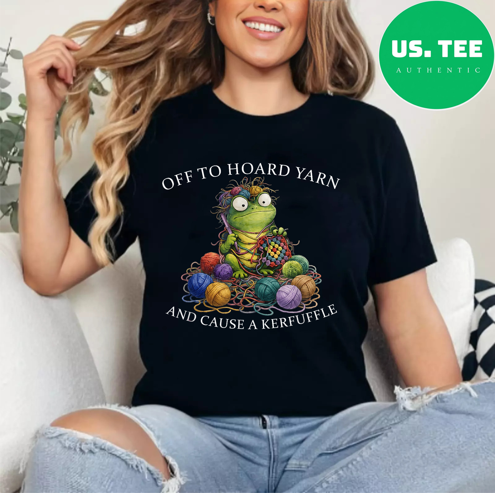 Off to Hoard Yarn Frog Knitting Crochet Knitter Yarn Lover T-Shirt gallery