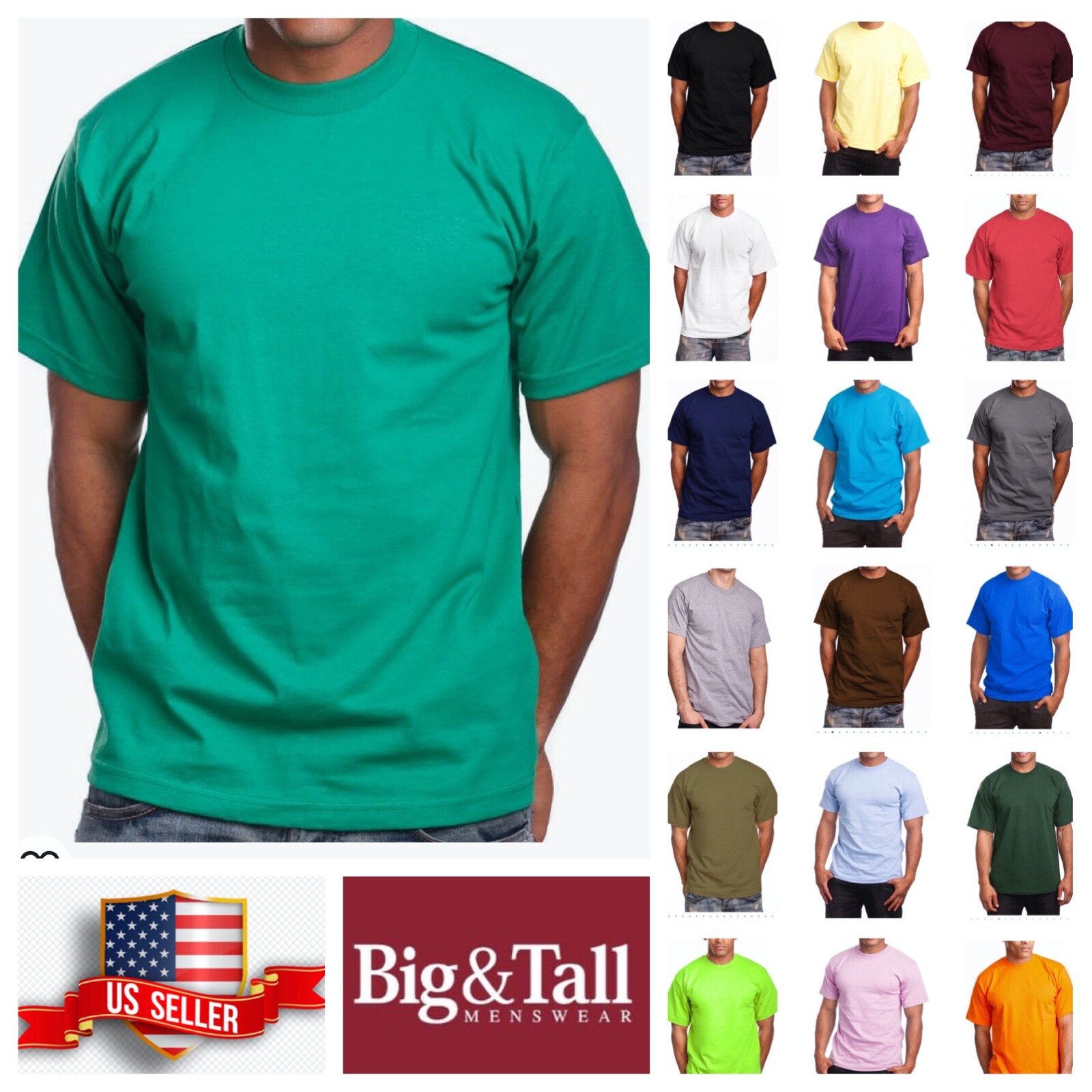 Mens T- Shirt HEAVY WEIGHT Plain Crew Neck Cotton S-7X & LT-5XLT Big and Tall gallery