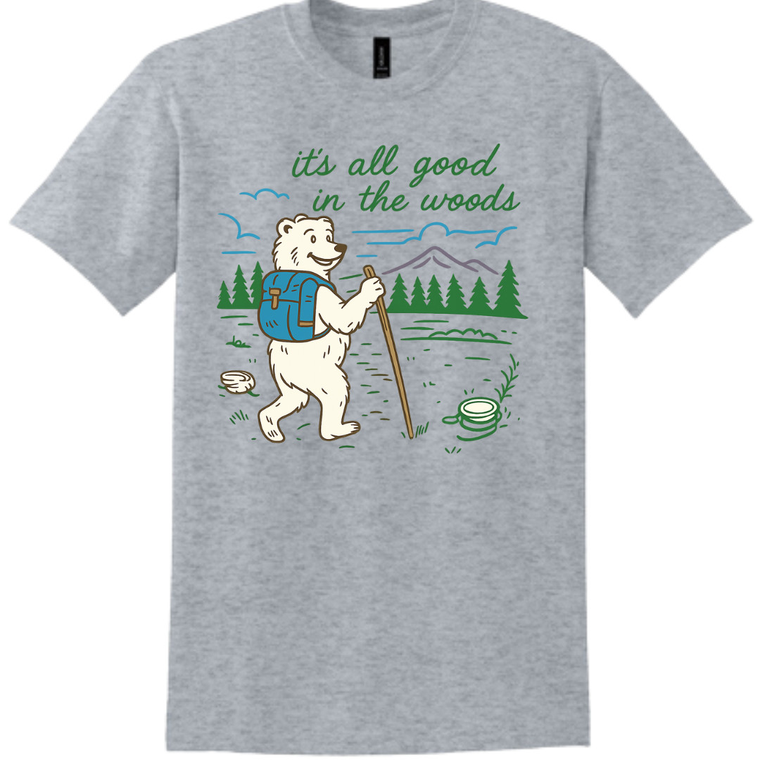 Funny Hiking Bear T-Shirt – 'It’s All Good in the Woods' Camping Outdoor Nature gallery