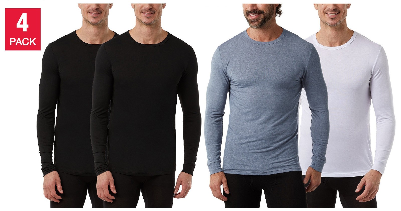 32 Degrees Men’s Heat Long Sleeve Crew Neck Tee, 4-Pack, Size L