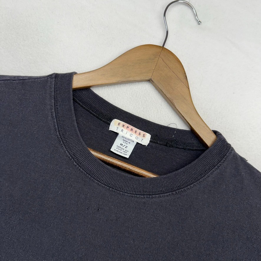 Vintage Express Tricot Shirt Men's medium Black Blank Boxy USA Made Pocket 90s gallery