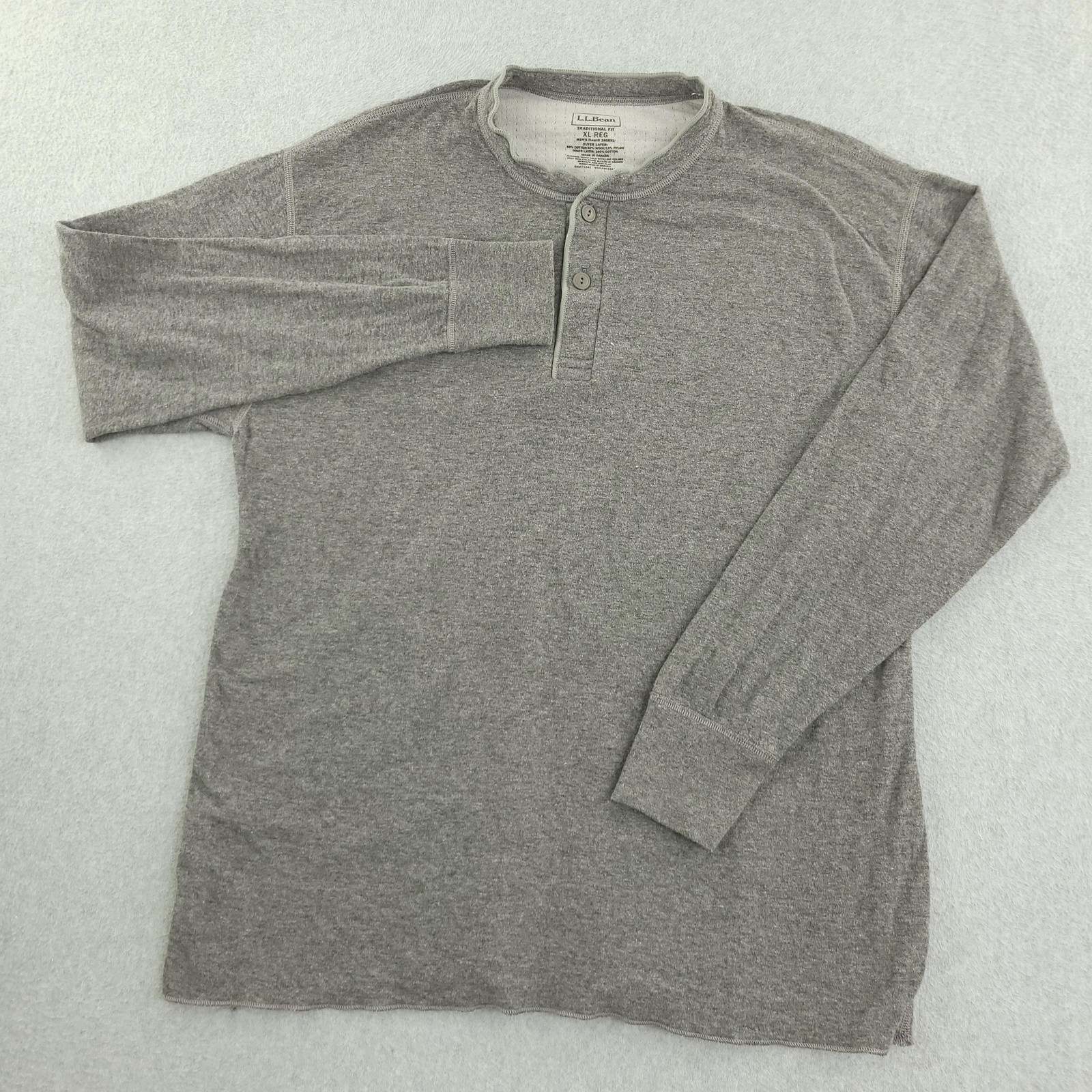L.L. Bean Shirt Mens XL Gray Long Sleeve Cotton Thermal Henley Tagless Tee gallery