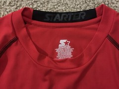 Starter Mens Size Large Red Short Sleeve Crew Neck Logo Dri Fit Active Tee