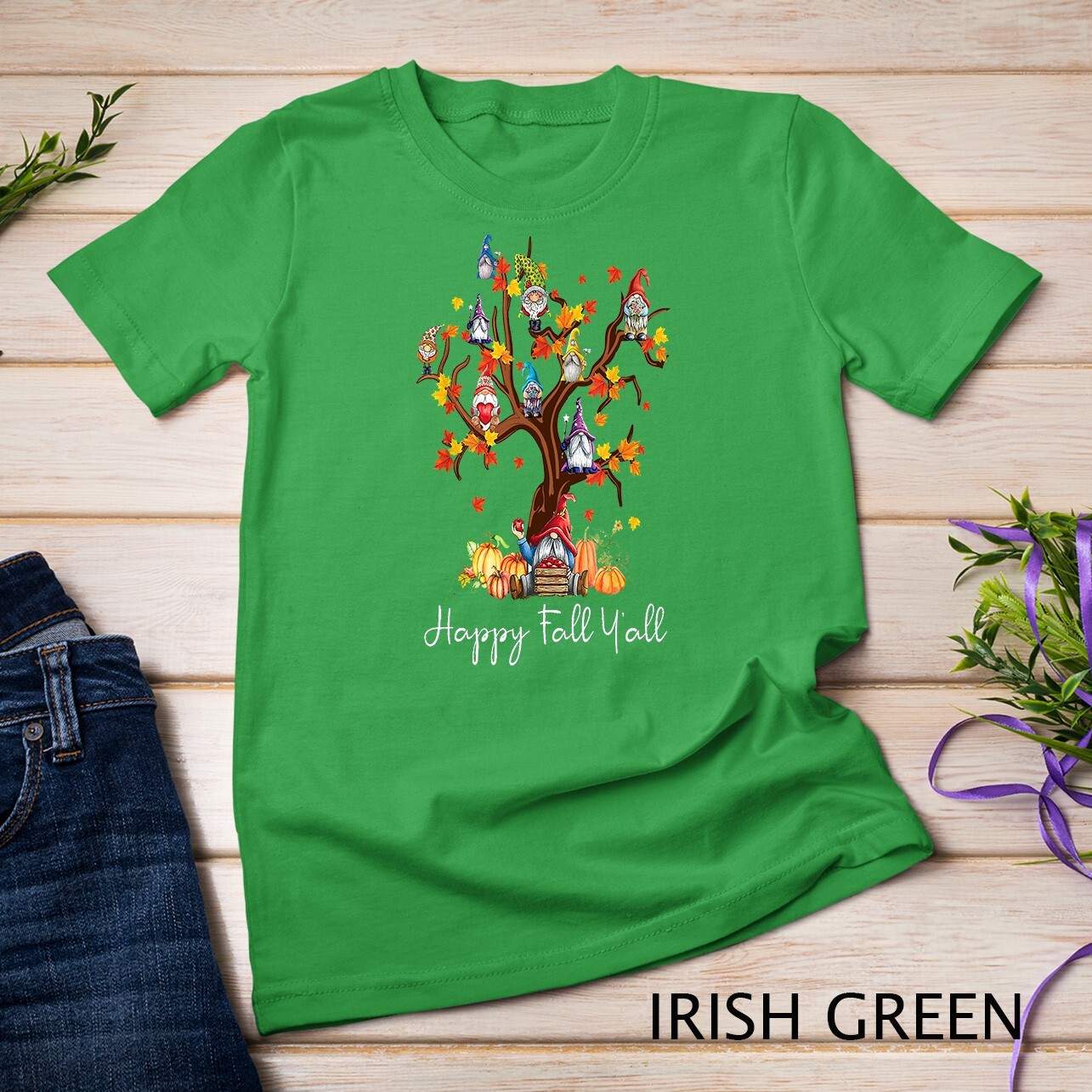 Happy Fall Y'all Gnomes Pumpkin Autumn Tree Thanksgiving Unisex T-shirt gallery