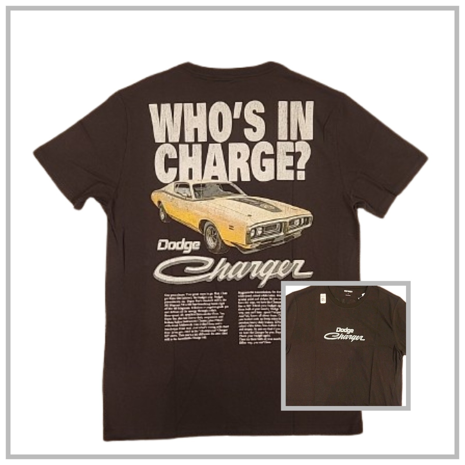 New Dodge Charger Who’s In Charge Mens Large Muscle Car Black Cotton Tee Mopar