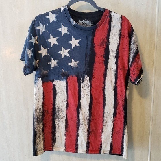 ODM American Flag Cotton T-Shirt USA Pride Patriotic Stars Stripes Size M gallery