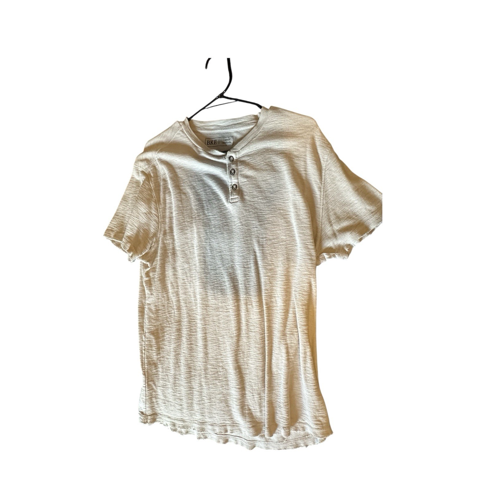Buckle Black Henley Shirt Mens Large beige Short Sleeve BKE