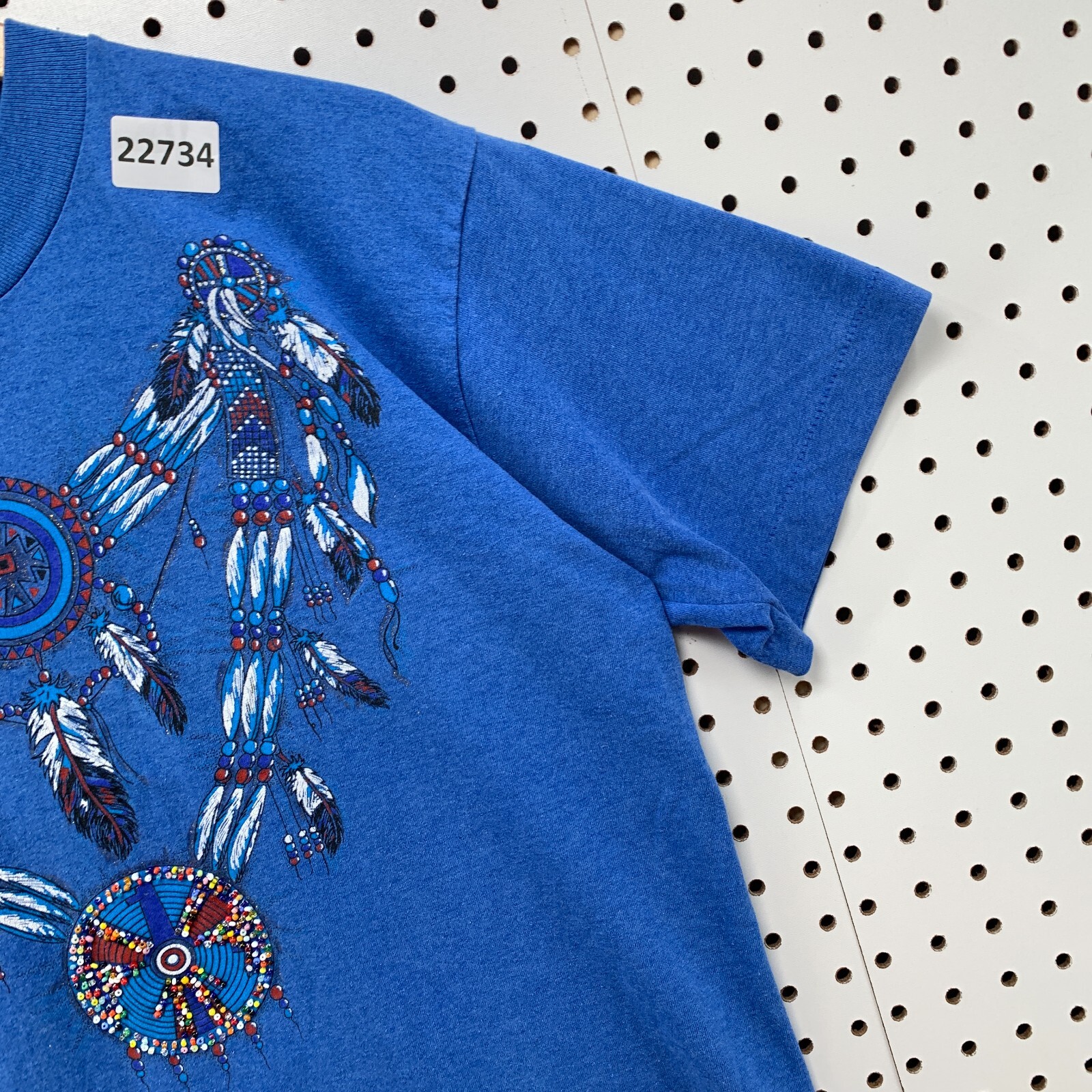 Vintage 90s Indian Dream Catcher Shirt Blue Men Medium Beaded 19x27 gallery