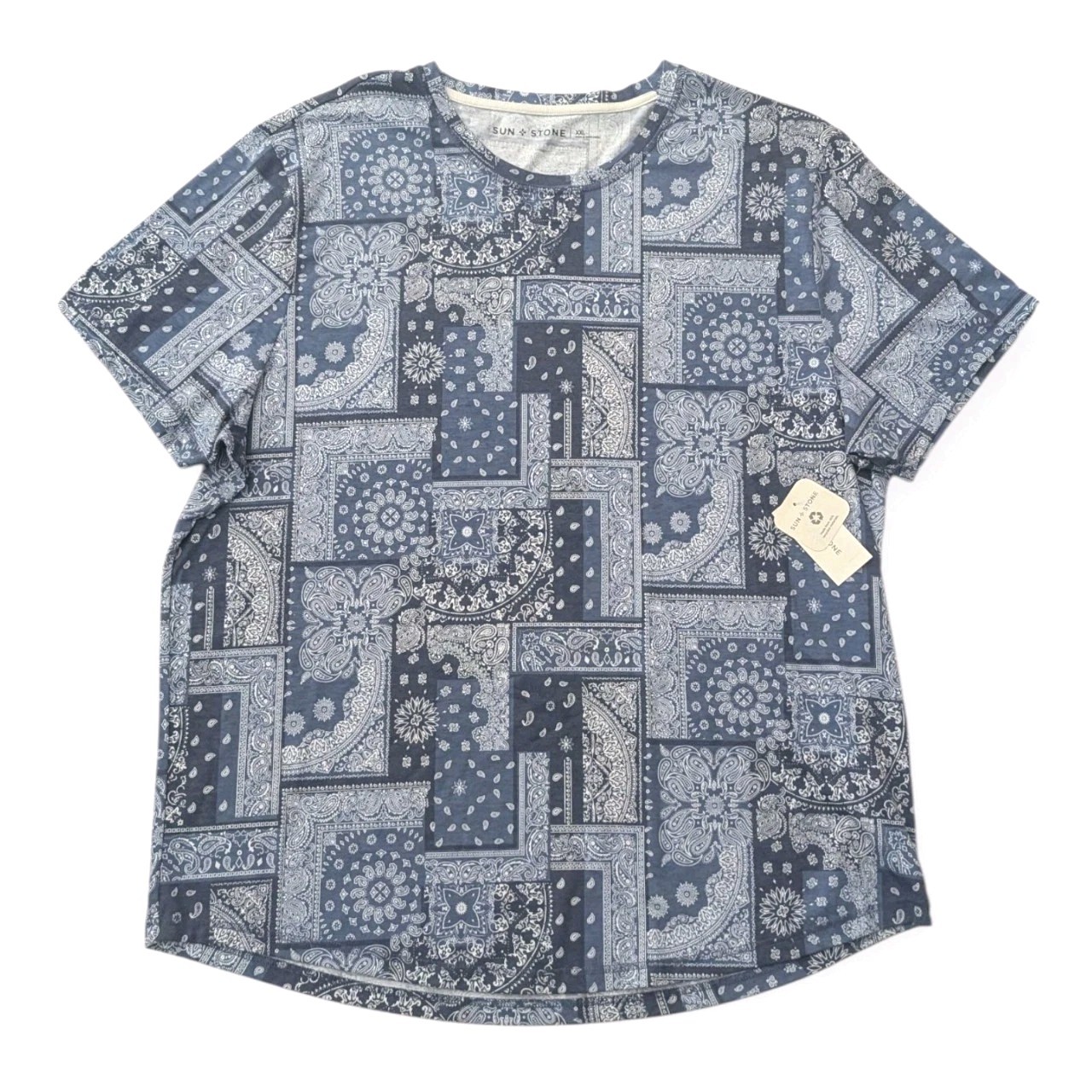 Sun Stone Bandana Blue Paisley Print Tee Short Sleeve Shirt Men's Size XXL NWT gallery