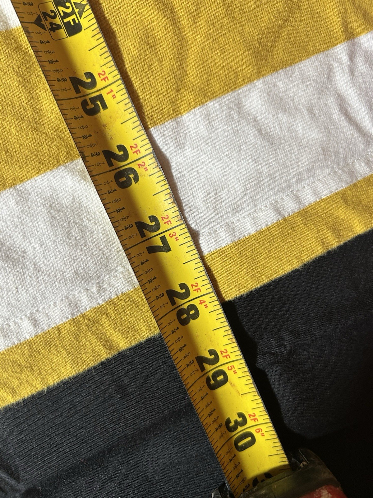 Stussy Yellow White Striped Pocket Logo Cotton Knit T-Shirt Men's XL gallery