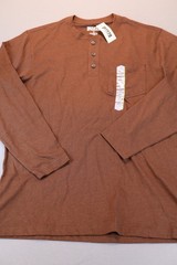 NEW Duluth Trading Co Longtail T Relaxed Long Sleeve Henley T Shirt Brown Sz M