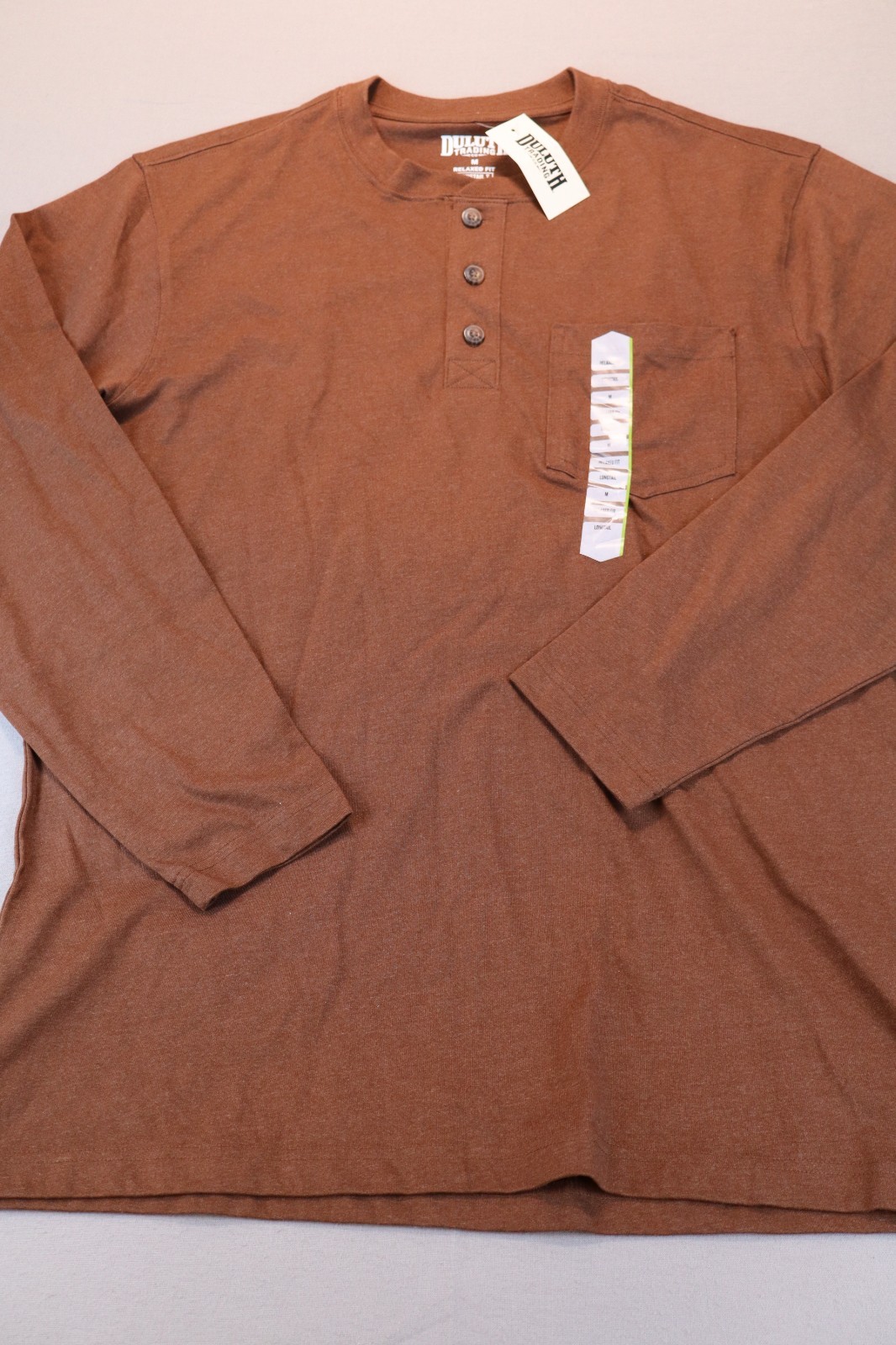NEW Duluth Trading Co Longtail T Relaxed Long Sleeve Henley T Shirt Brown Sz M gallery