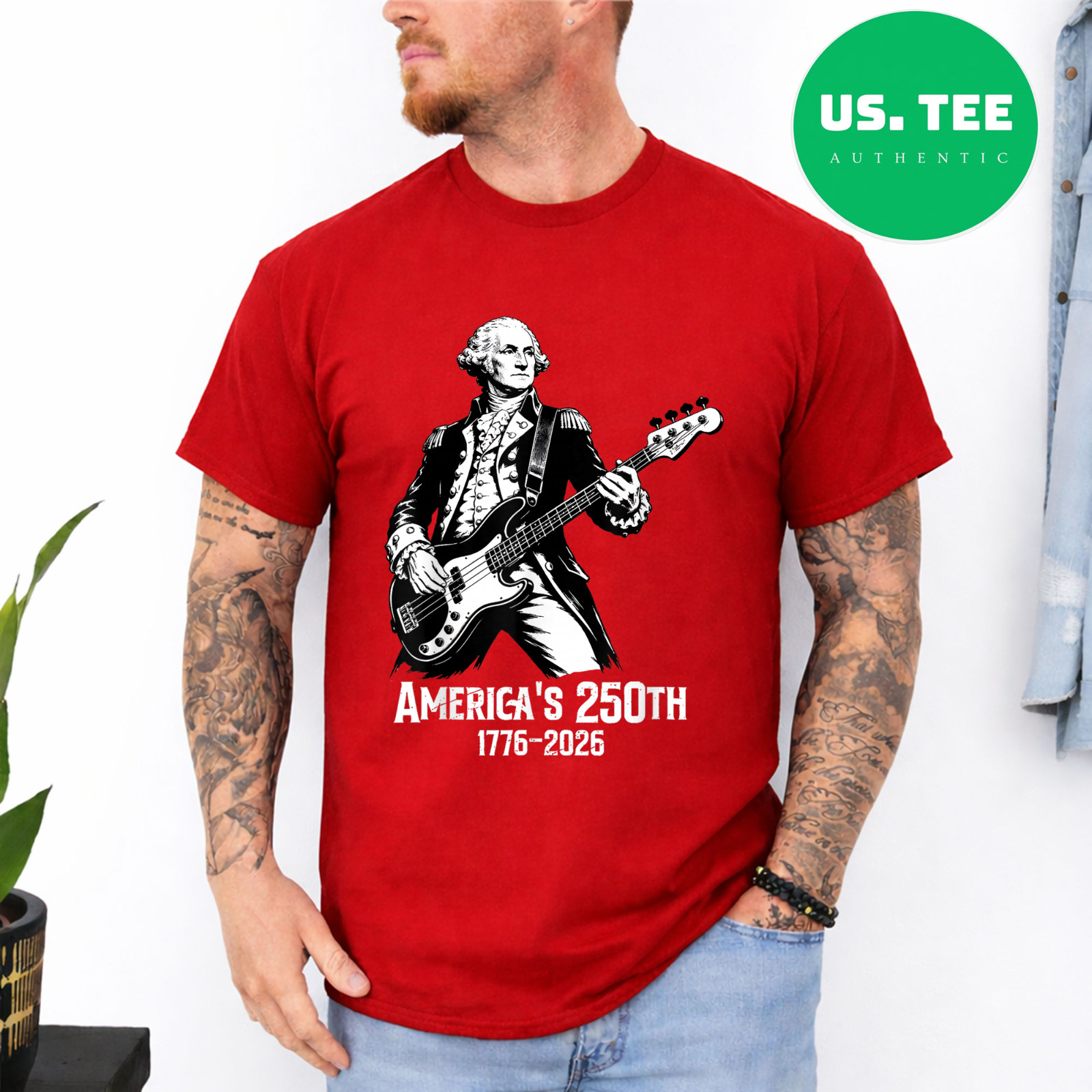 George Washington Playing Guitar 4th July 250th Anniversary Gifts T-Shirt gallery