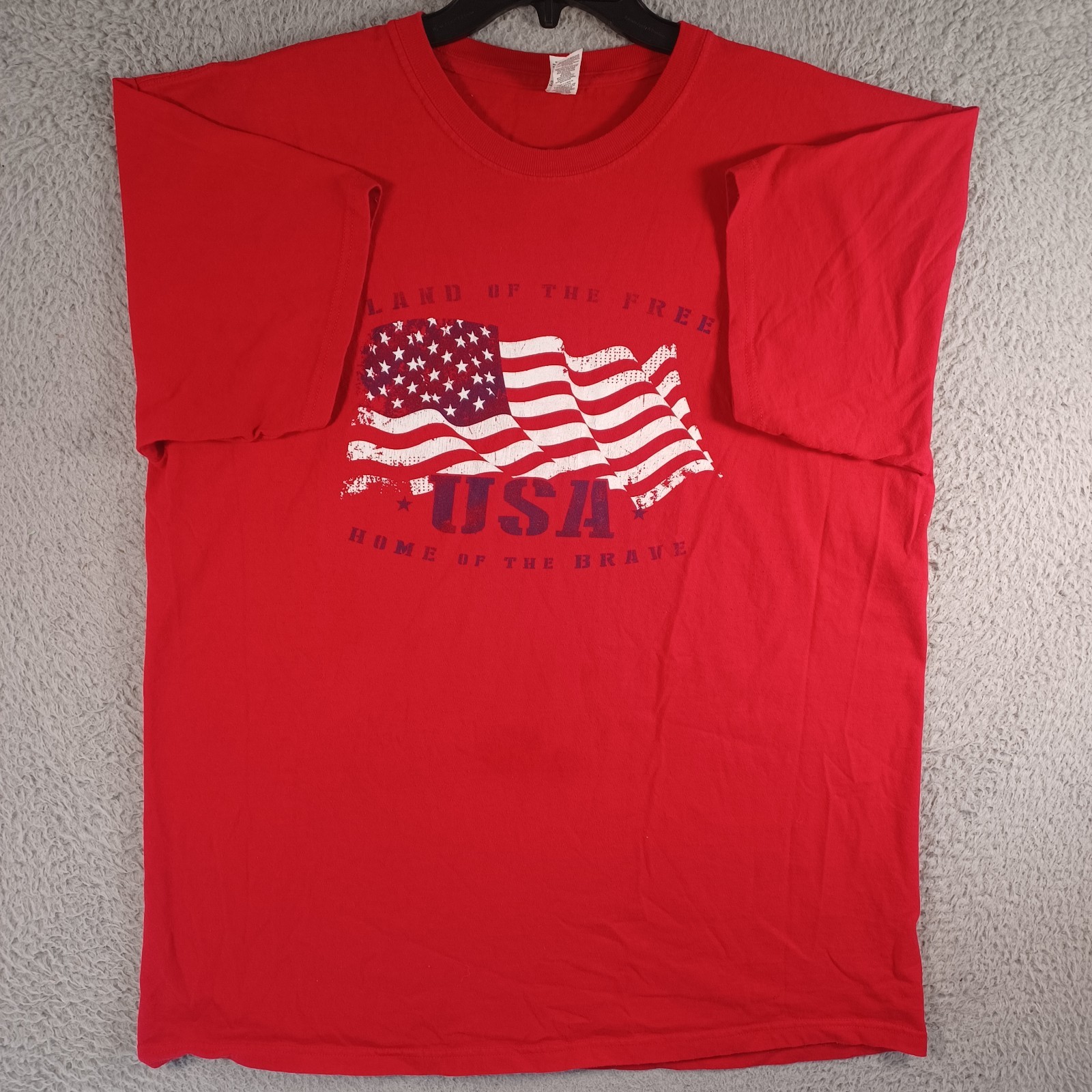American Flag USA Land Of The Free Home Of The Brave Mens Red T-Shirt Size XL