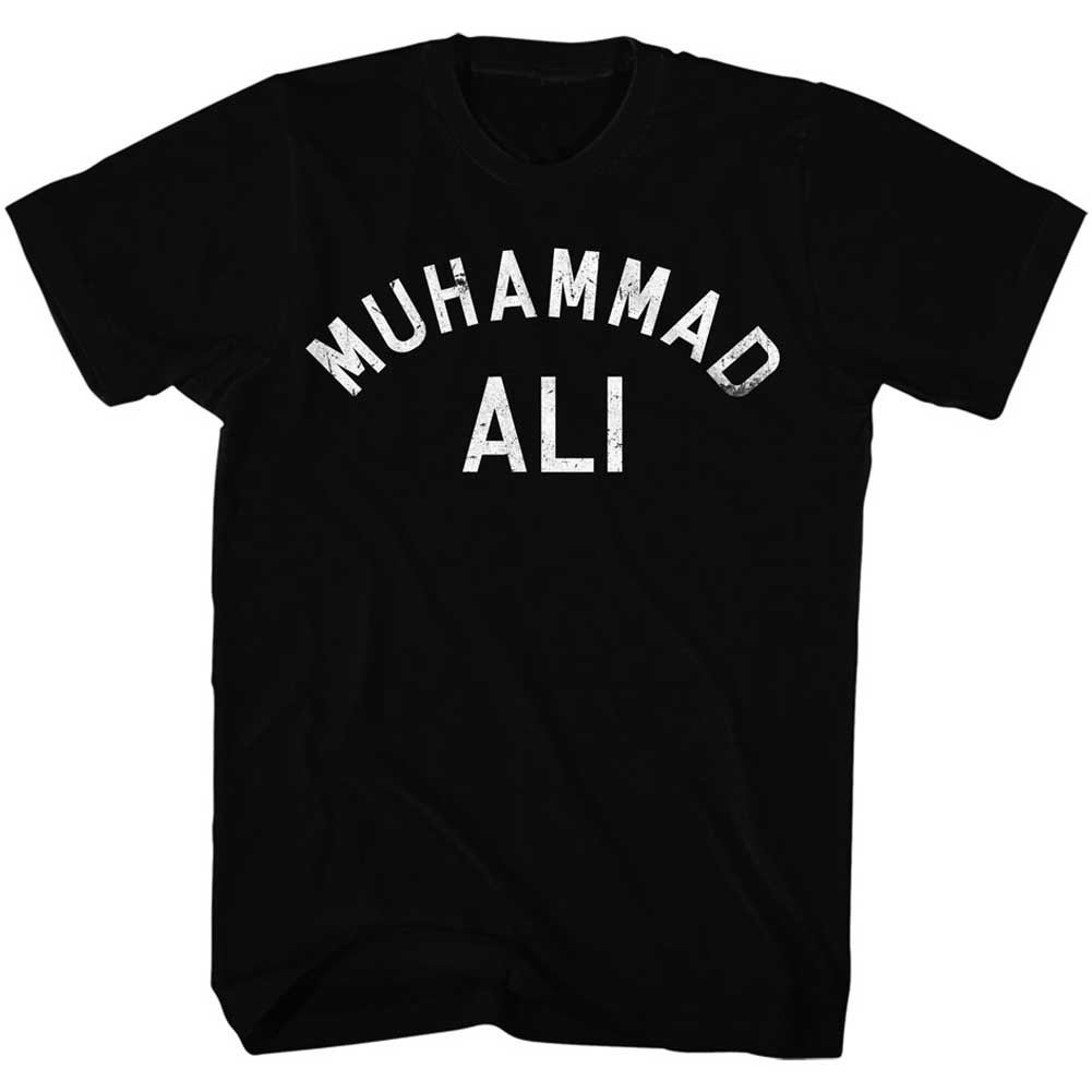 Muhammad Ali Tall T-Shirt White Distressed Text Black Tee