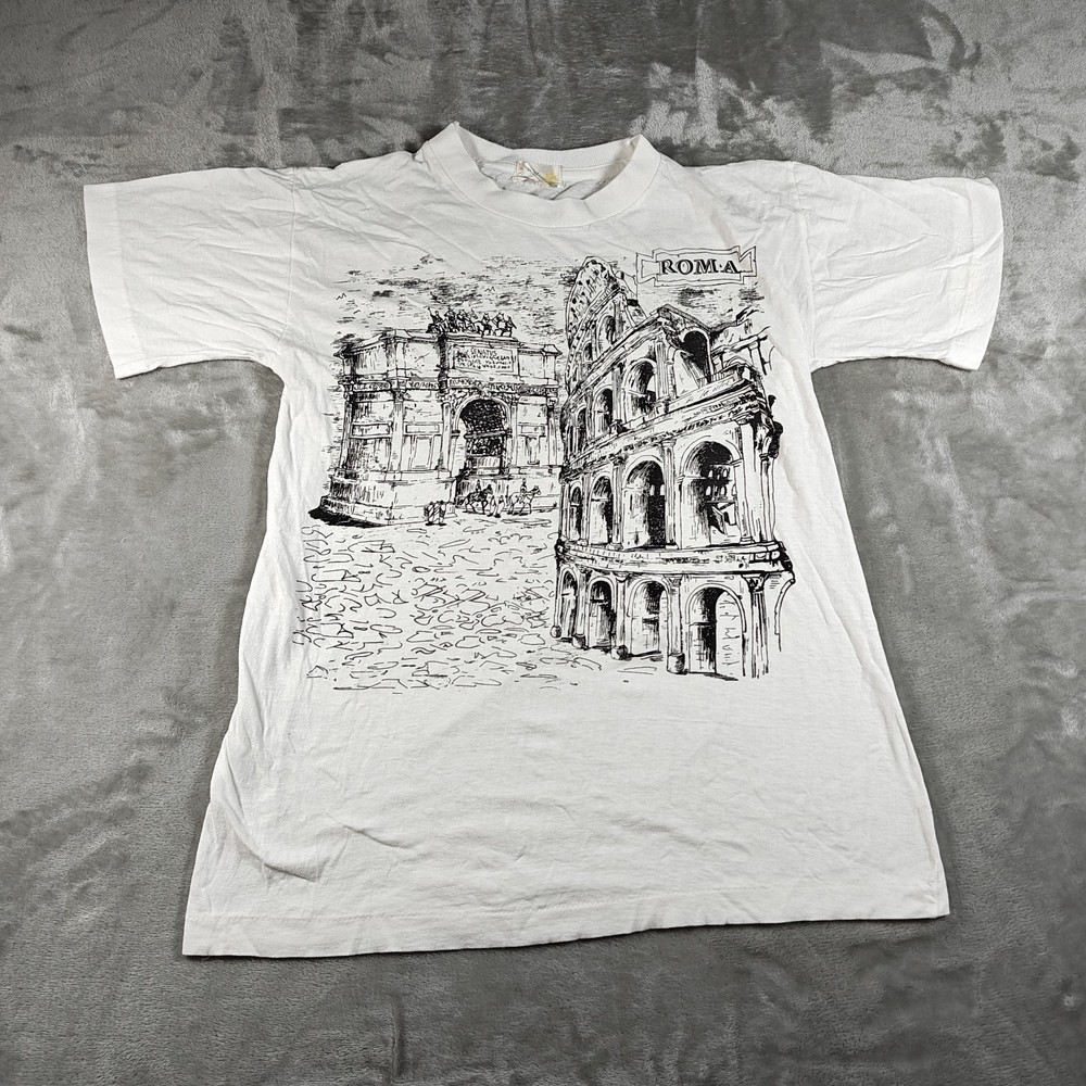 Vintage Rome Shirt Mens XL White Colosseum Single Stitch Roma Italy 80s Tourist