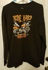 Ride Hard Custom Motorcycles Long Sleeve Mens T Shirt Sz L Built Fast Ride Hard