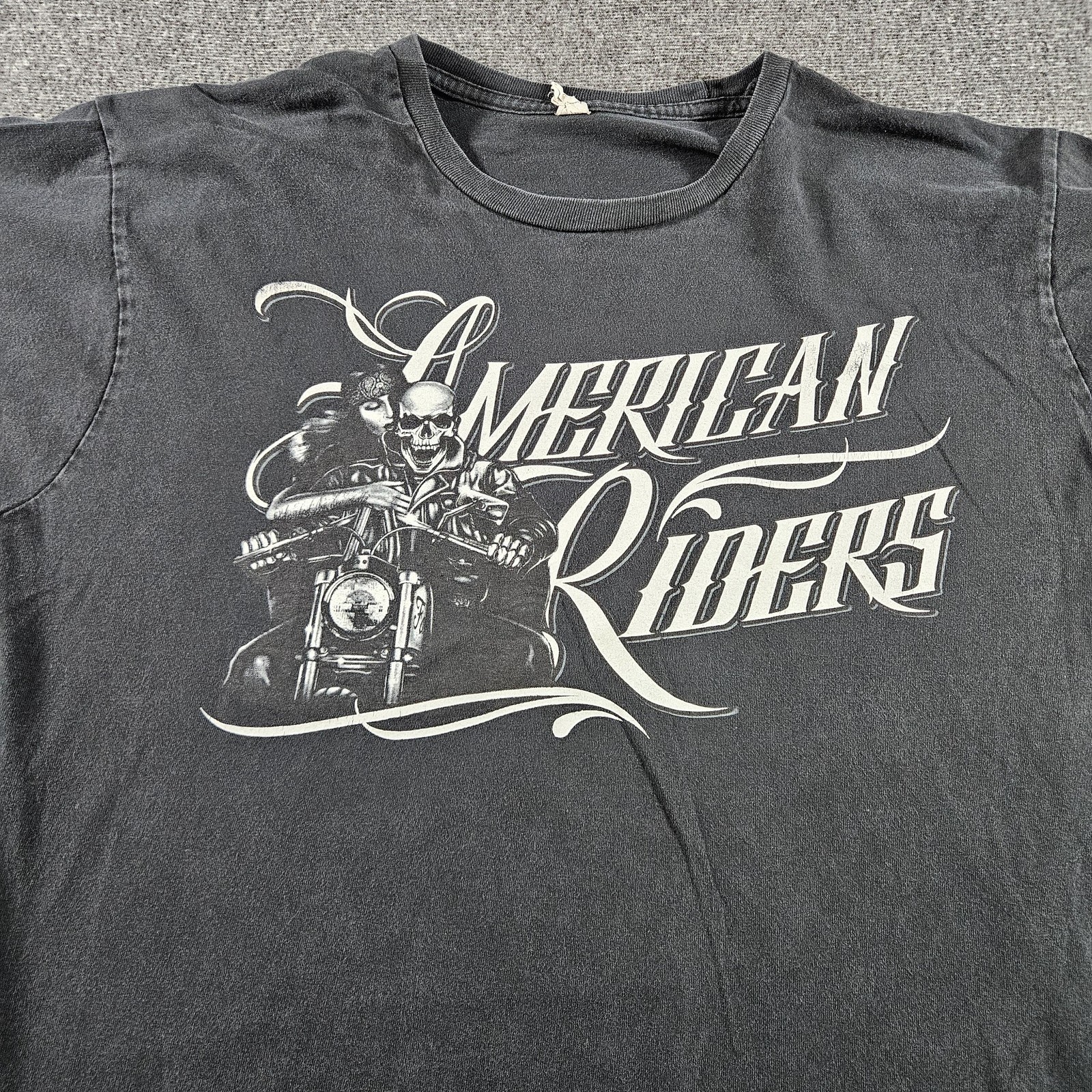 American Riders Shirt Mens XL Black Skull Biker Motorcycle Tee Double Sided gallery