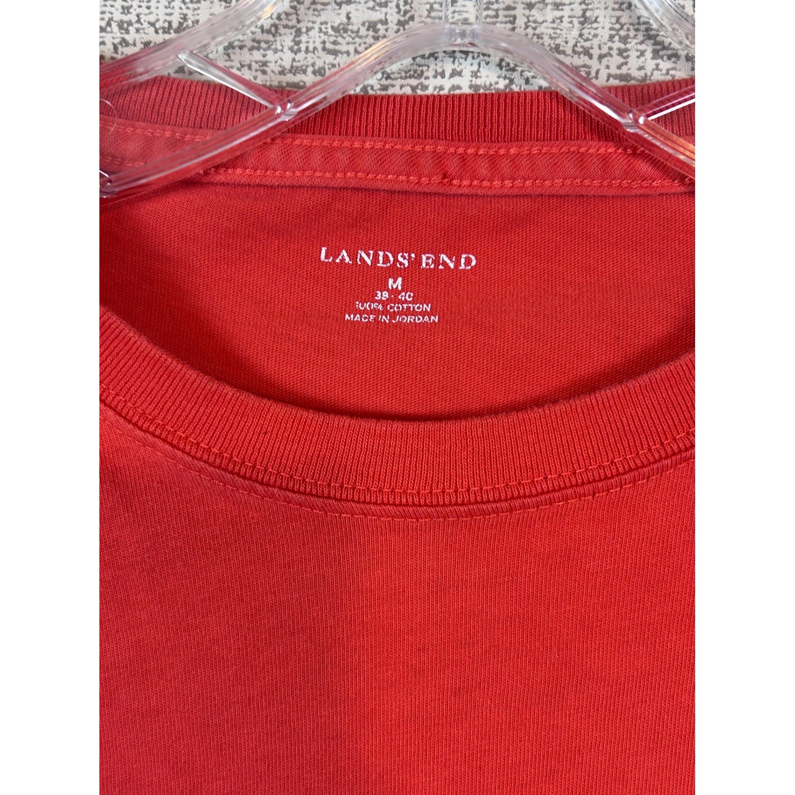 Lands End Mens Medium Orange/Red Long Sleeve Cotton Crewneck T-Shirt Ribbed Cuff gallery