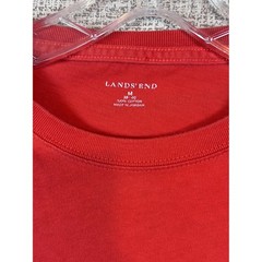 Lands End Mens Medium Orange/Red Long Sleeve Cotton Crewneck T-Shirt Ribbed Cuff
