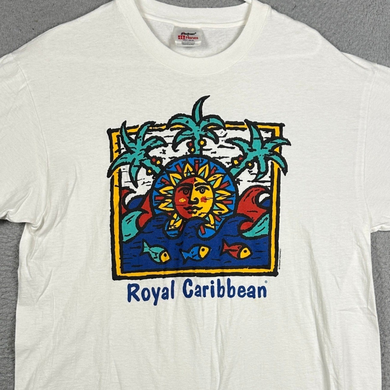 Vintage Stedman Hanes T-Shirt Mens Large White Royal Carribean Single Stitch USA gallery