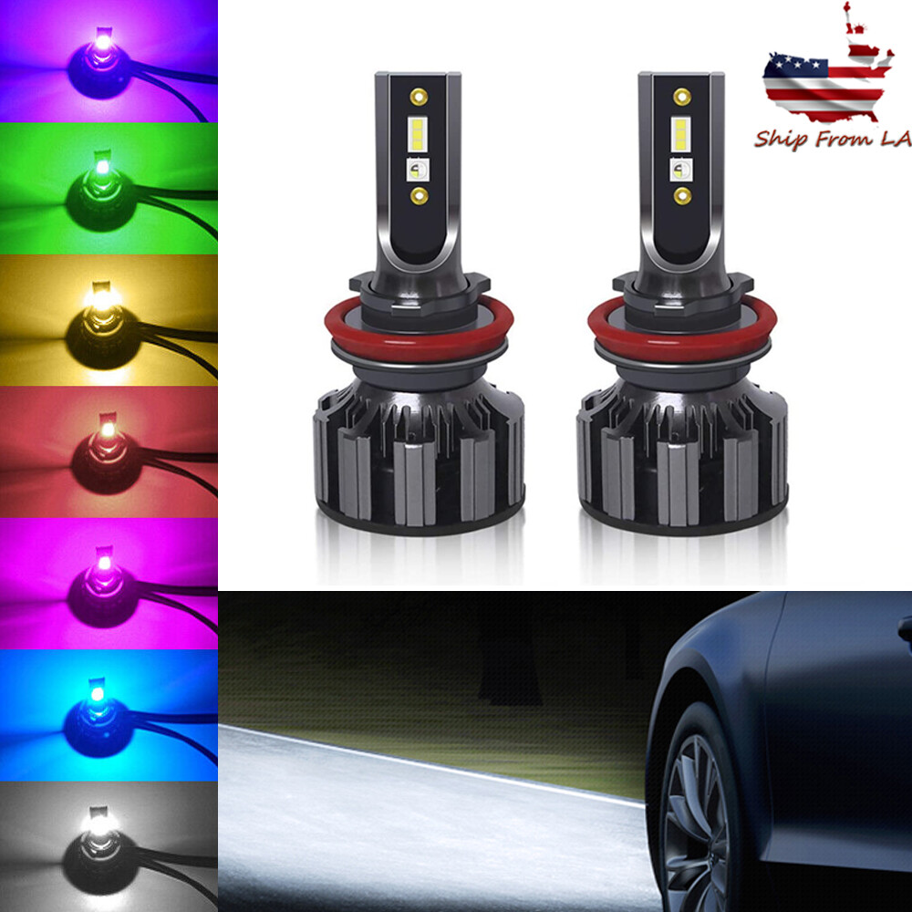 2x H8/H11 LED Headlight Kit RGB Fog Light Bulbs with Bluetooth Phone Control